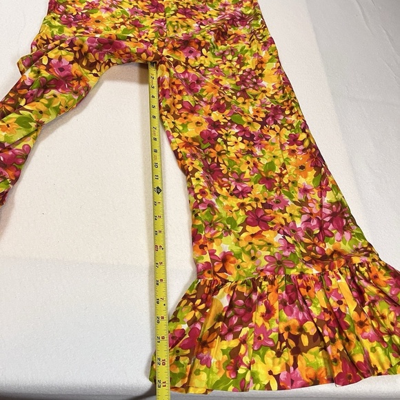 Vintage 60s 70s Psychedelic Mod Bell Bottom Jumpsuit Floral Pink Red Yellow - Picture 7 of 15